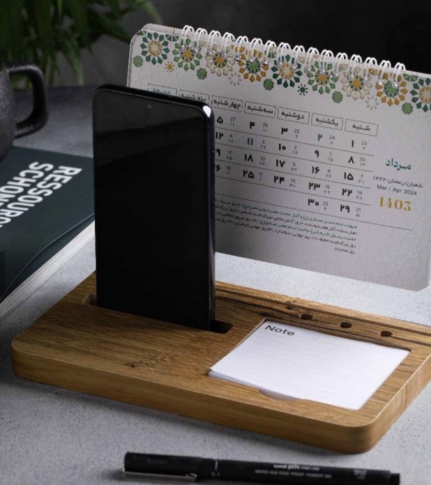 تقويم روميزي پايه چوبي استند دار